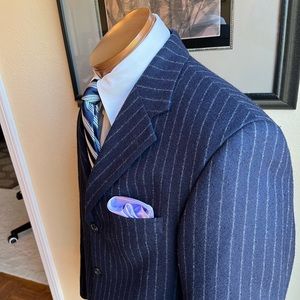 Nautical All Wool 3 Button Navy Blue Pinstripe  Jacket Size 39S